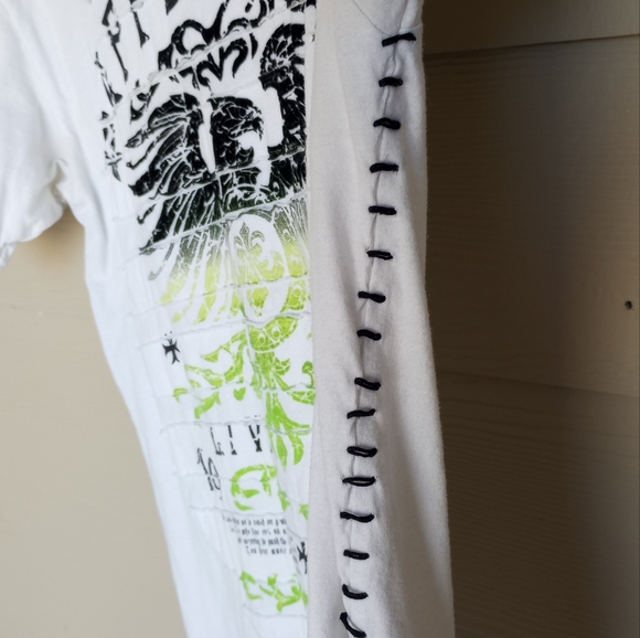 Affliction Lime Green & White Live Fast 1973 Men's Shirt - Picture 14 of 14